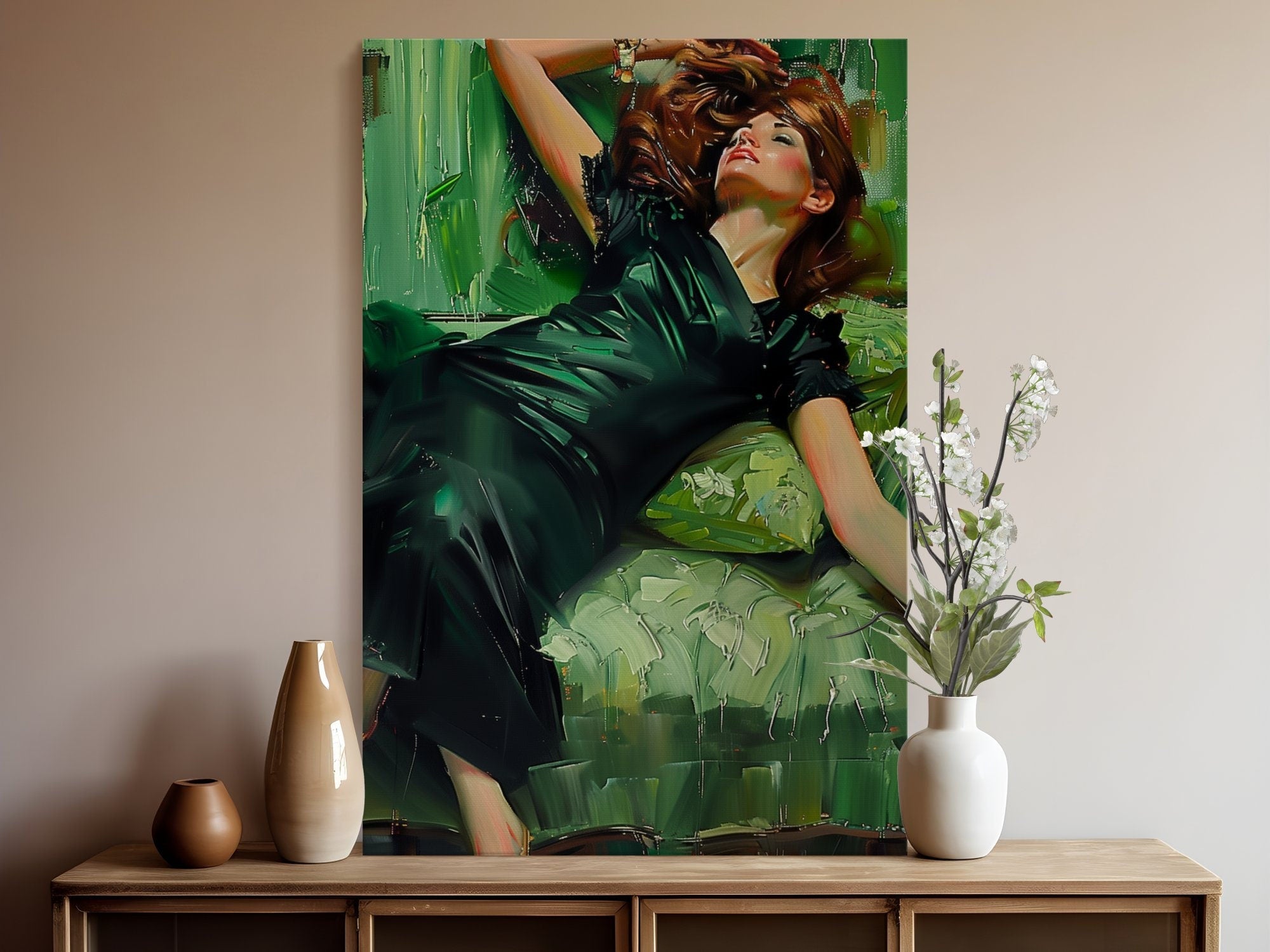 The Absinthe Drinker: Decadent Young Woman in Green | Vibrant & Sophisticated Wall Art