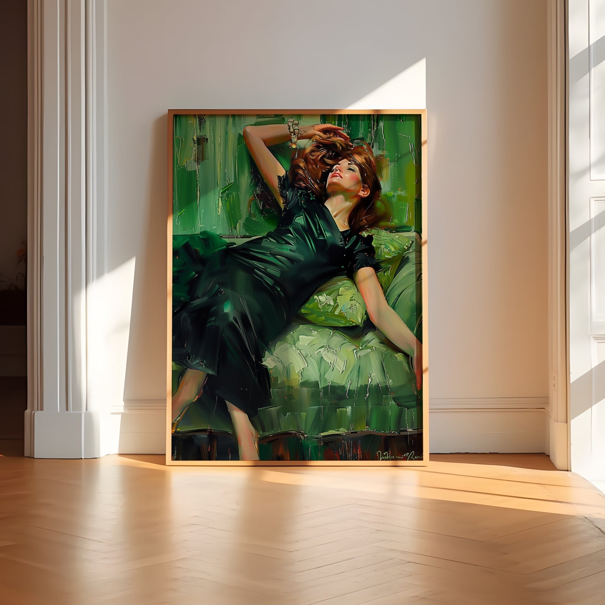 The Absinthe Drinker: Decadent Young Woman in Green | Vibrant & Sophisticated Wall Art