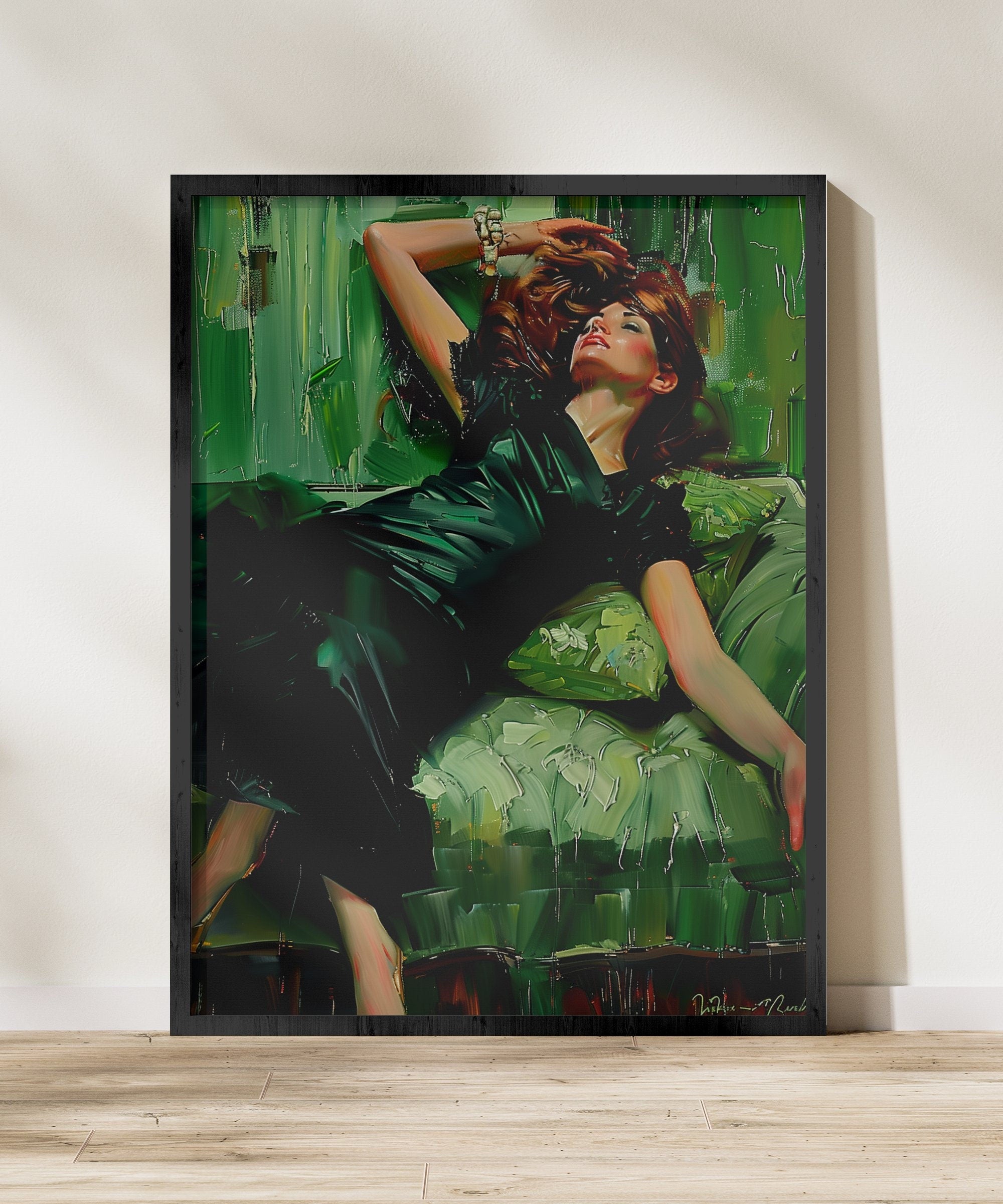 The Absinthe Drinker: Decadent Young Woman in Green | Vibrant & Sophisticated Wall Art