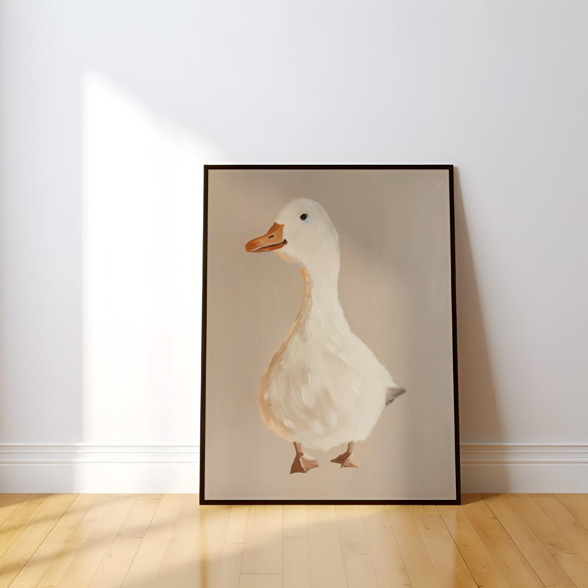 The Little Goose: Whimsical Farm Animal Art for Beige Nursery | Cute & Playful Wall Decor