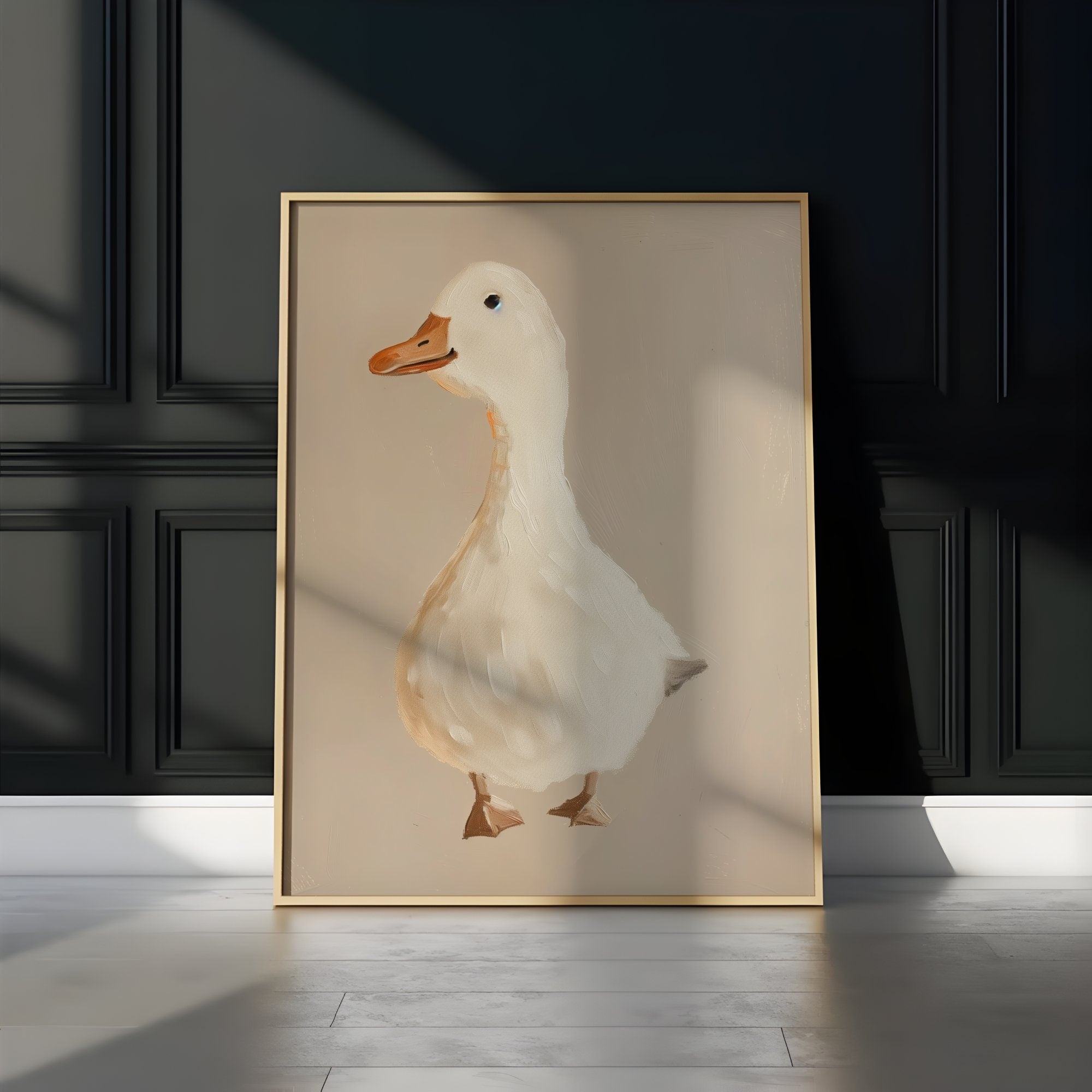 The Little Goose: Whimsical Farm Animal Art for Beige Nursery | Cute & Playful Wall Decor