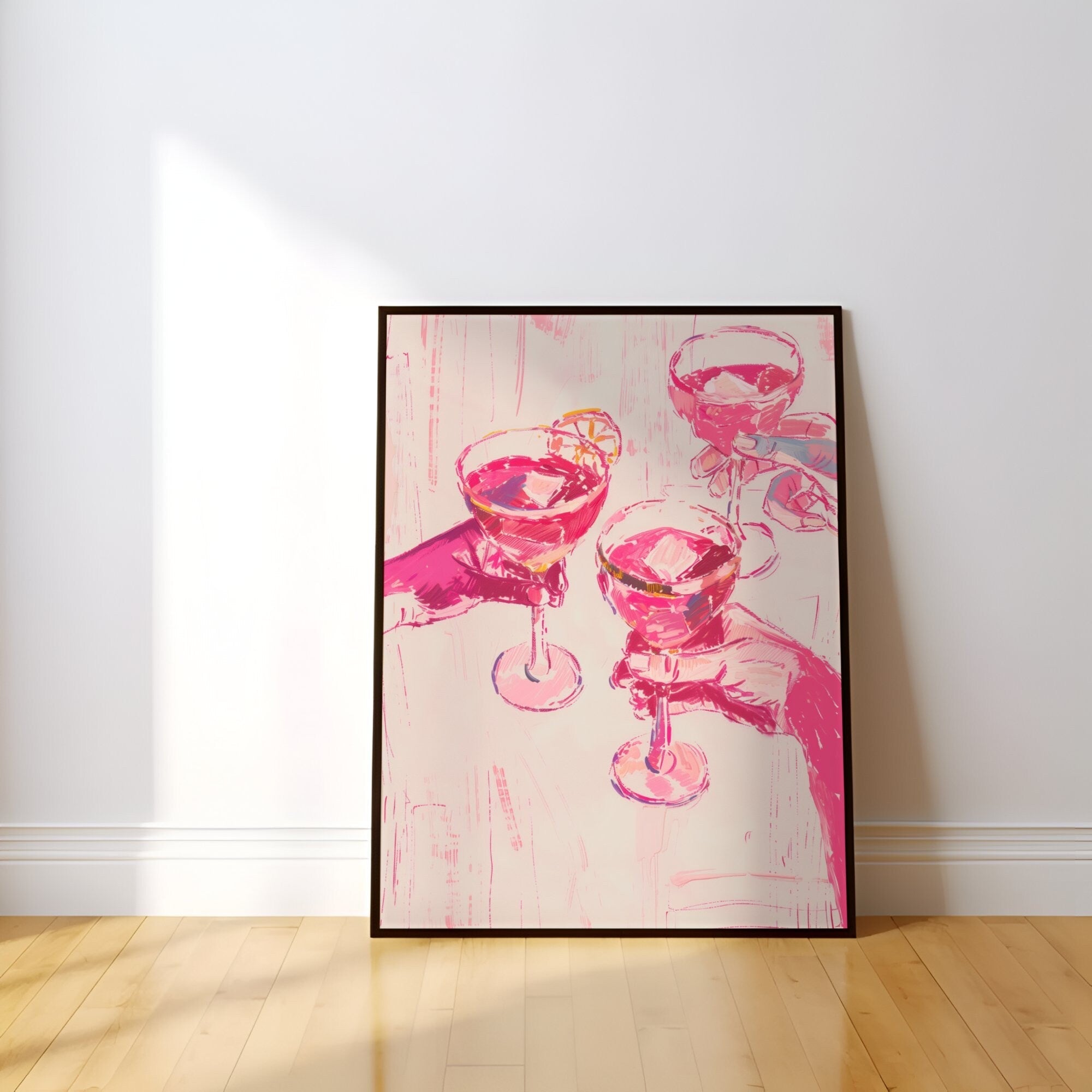 The Pink Toast: Chic & Preppy Cheers Art | Fun & Festive Bar Cart Wall Decor