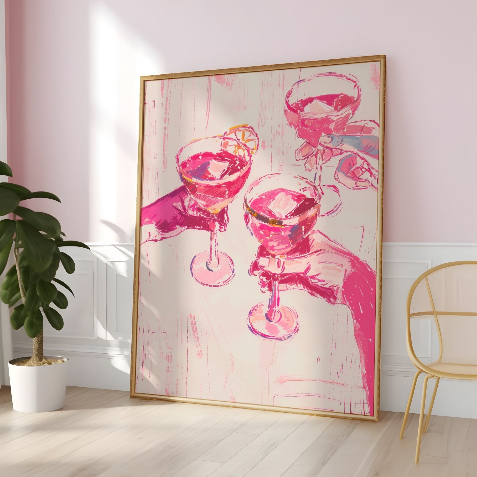 The Pink Toast: Chic & Preppy Cheers Art | Fun & Festive Bar Cart Wall Decor