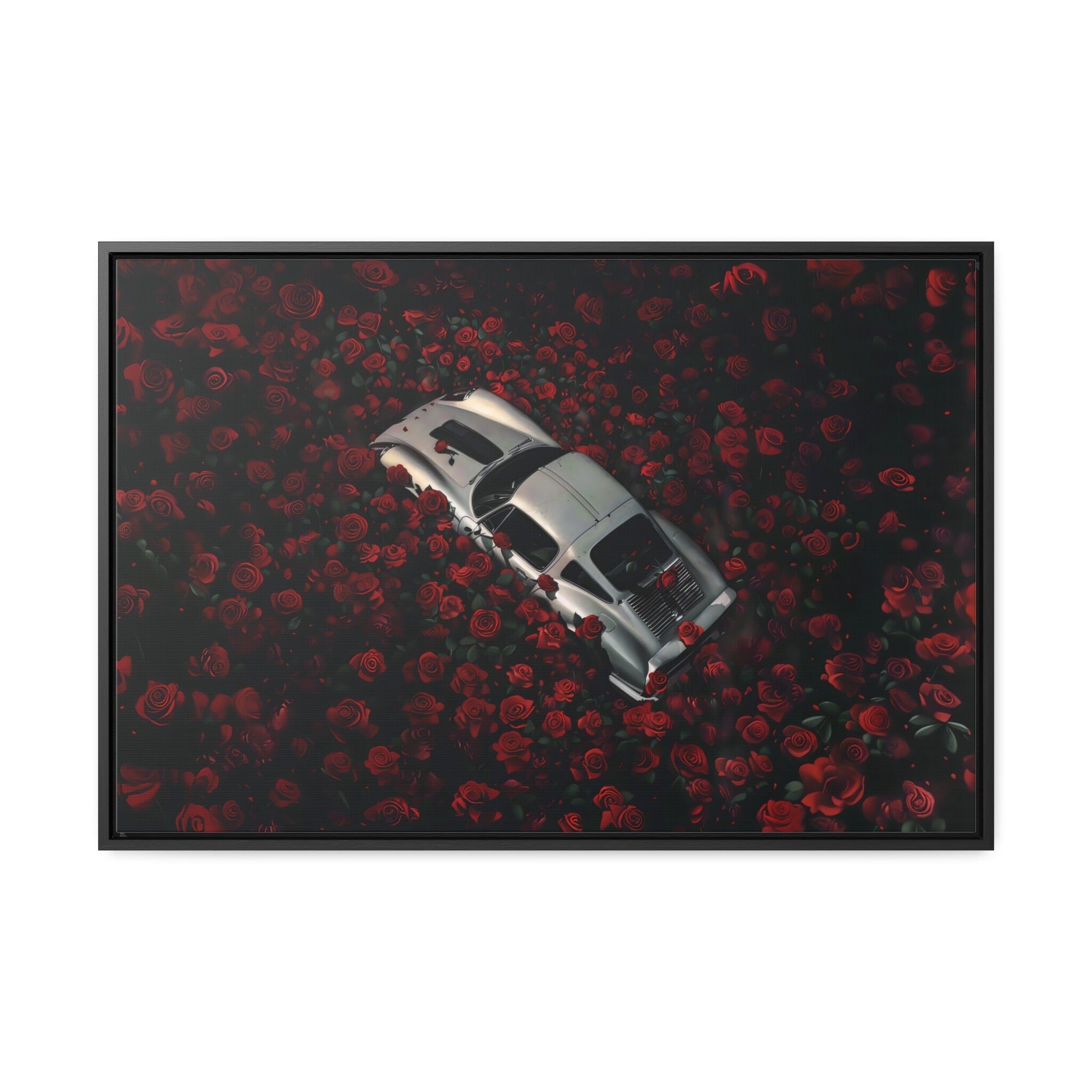 Vintage Car Amidst Red Roses Cinematic Romantic Interactive Wall Art