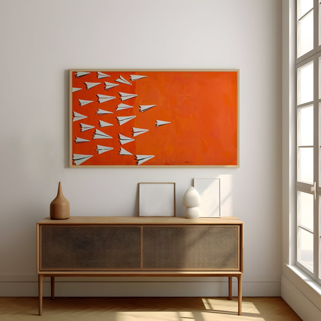 The Fleet: Playful Paper Airplane Art on Vibrant Orange | Modern & Inspirational Wall Decor