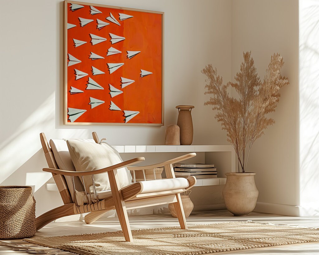 The Fleet: Playful Paper Airplane Art on Vibrant Orange | Modern & Inspirational Wall Decor