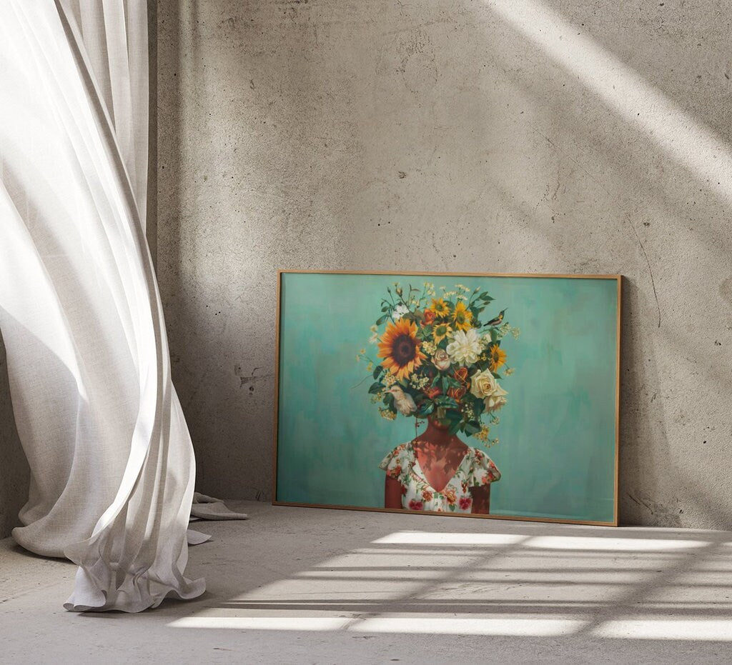 The Secret Garden: Surreal Floral Head Portrait | Modern & Mysterious Wall Art