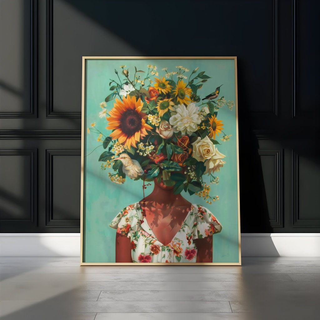 The Secret Garden: Surreal Floral Head Portrait | Modern & Mysterious Wall Art