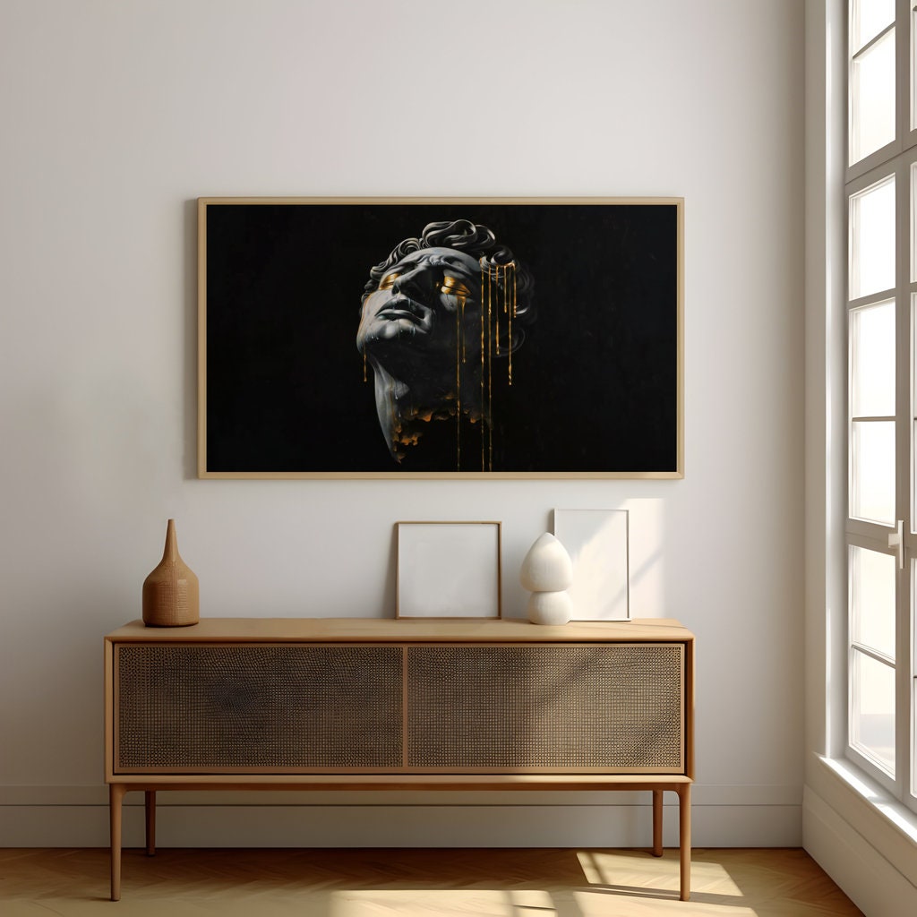 Surreal Portrait of with Glowing Gold Eyes Cinematic Lighting Interactive Wall Art