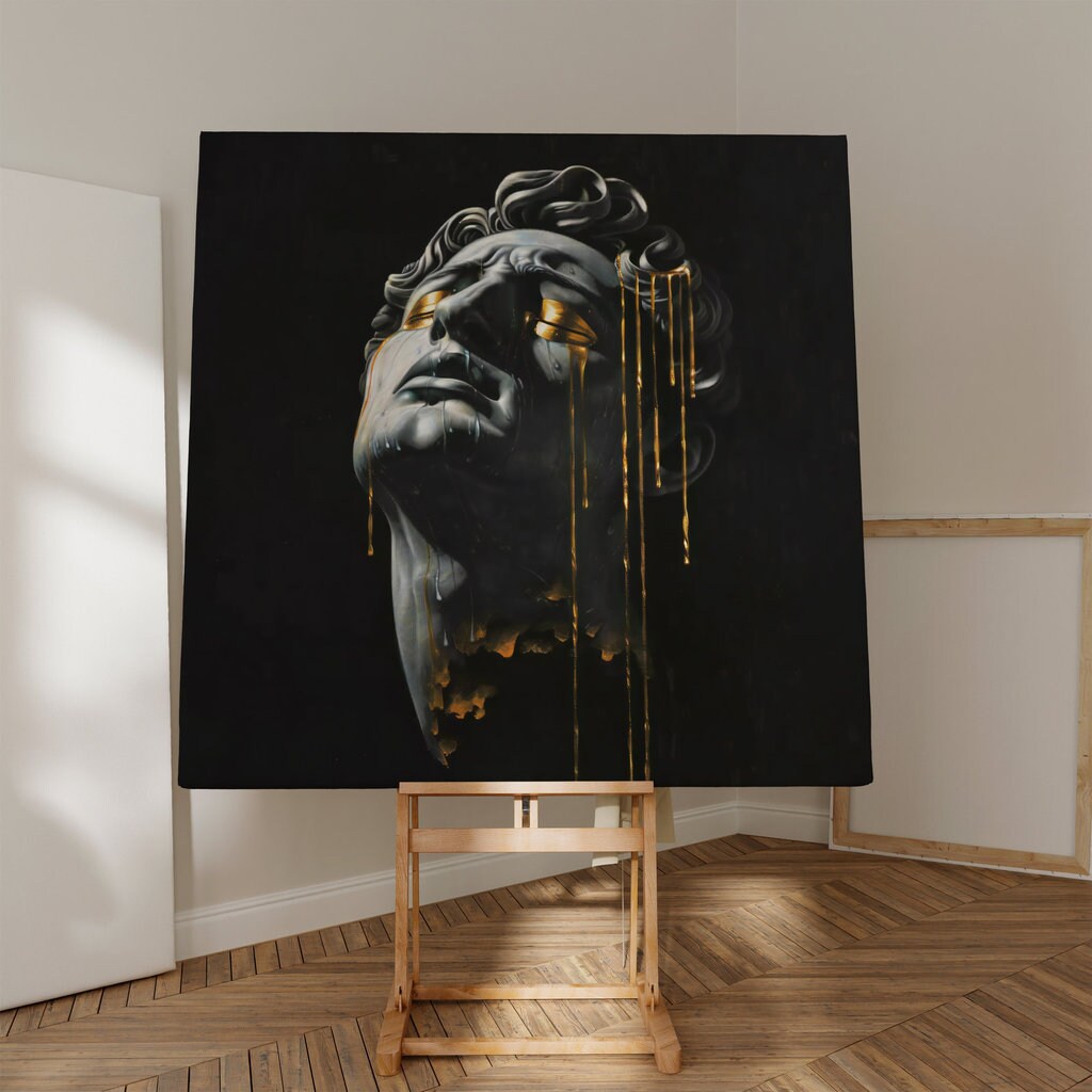 Surreal Portrait of with Glowing Gold Eyes Cinematic Lighting Interactive Wall Art