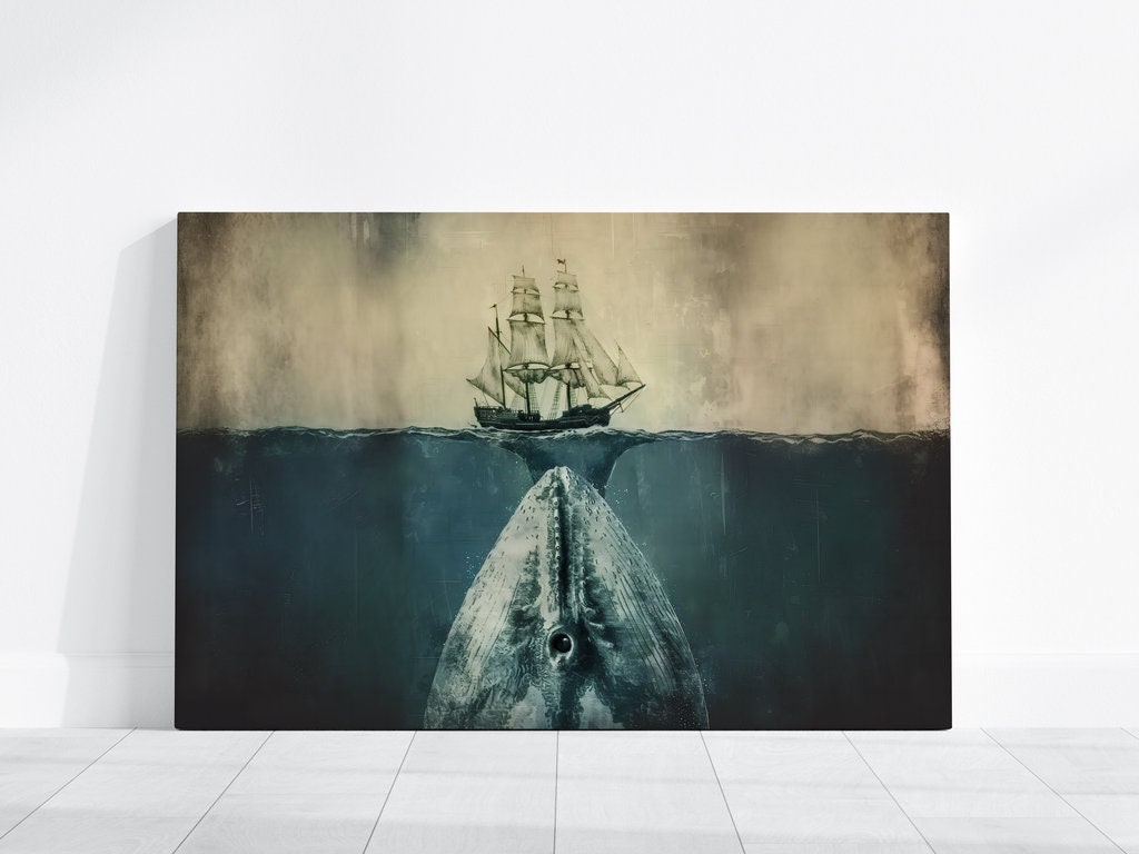 Mystery Beneath the Waves Massive Whale Swimming Below Sailing Ship Interactive Wall Art