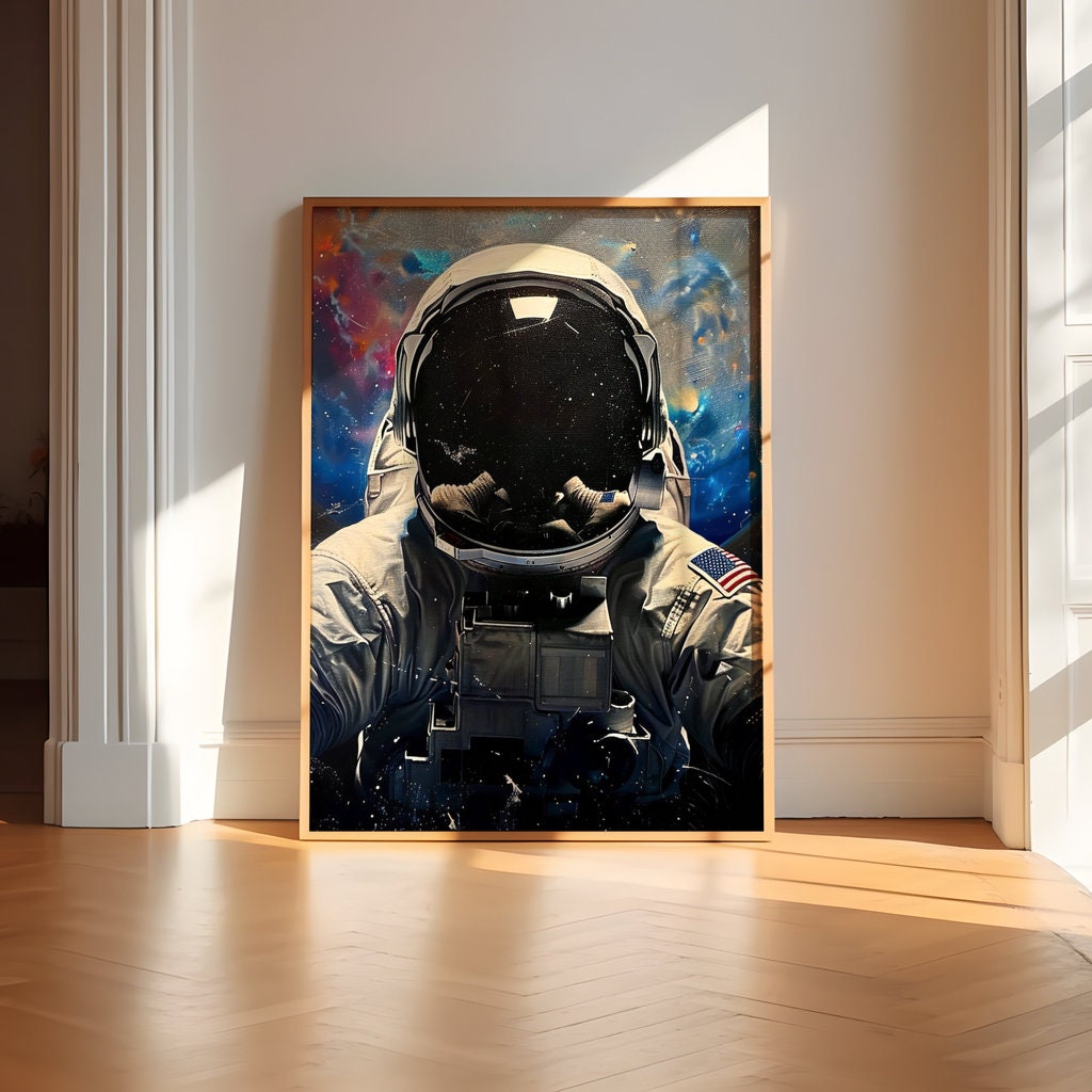 Cosmic Explorer Astronaut Against Colorful Space Interactive Wall Artt