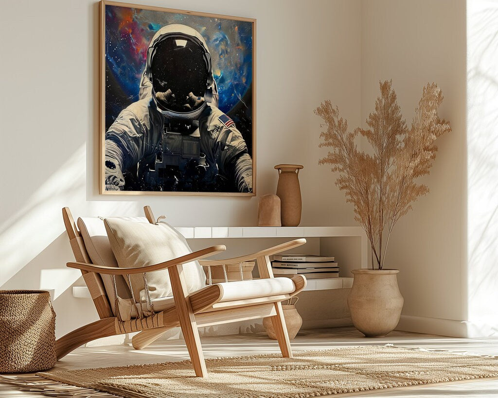 Cosmic Explorer Astronaut Against Colorful Space Interactive Wall Artt