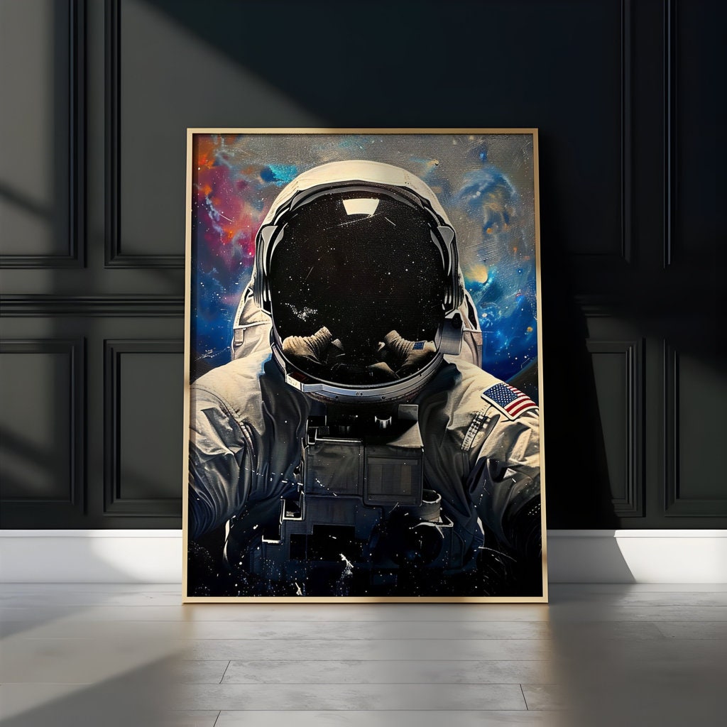 Cosmic Explorer Astronaut Against Colorful Space Interactive Wall Artt