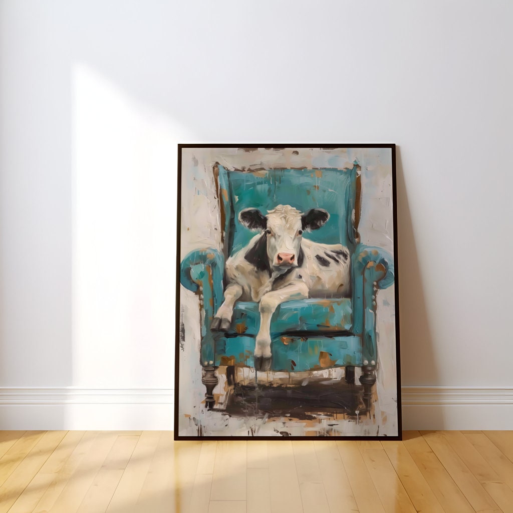The Tenant: Surreal Cow in Armchair Art | Quirky, Whimsical & Modern Farmhouse Decor