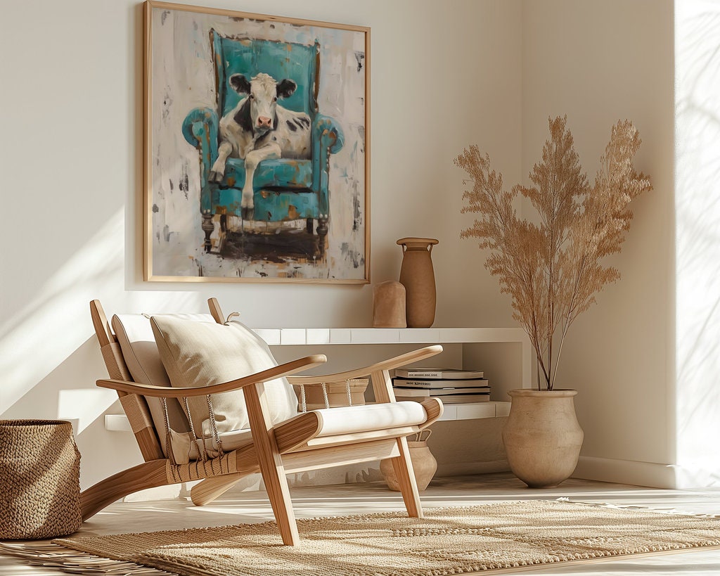 The Tenant: Surreal Cow in Armchair Art | Quirky, Whimsical & Modern Farmhouse Decor