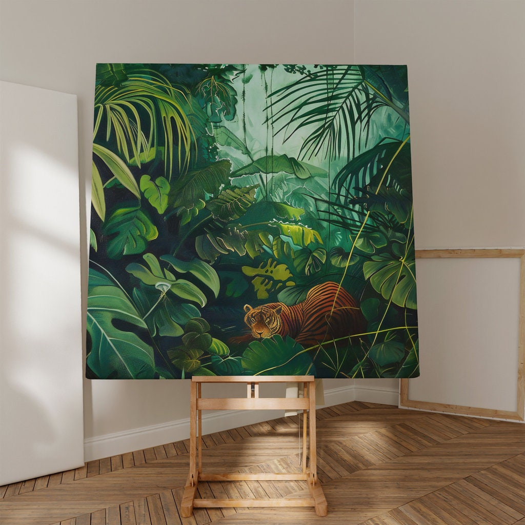 Tiger in Lush Jungle Vibrant Tropical Foliage Interactive Wall Art