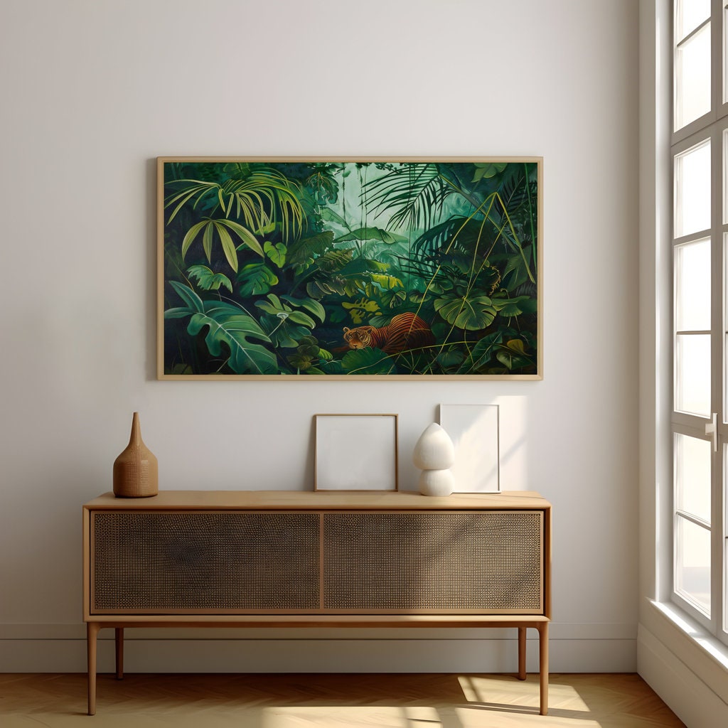 Tiger in Lush Jungle Vibrant Tropical Foliage Interactive Wall Art