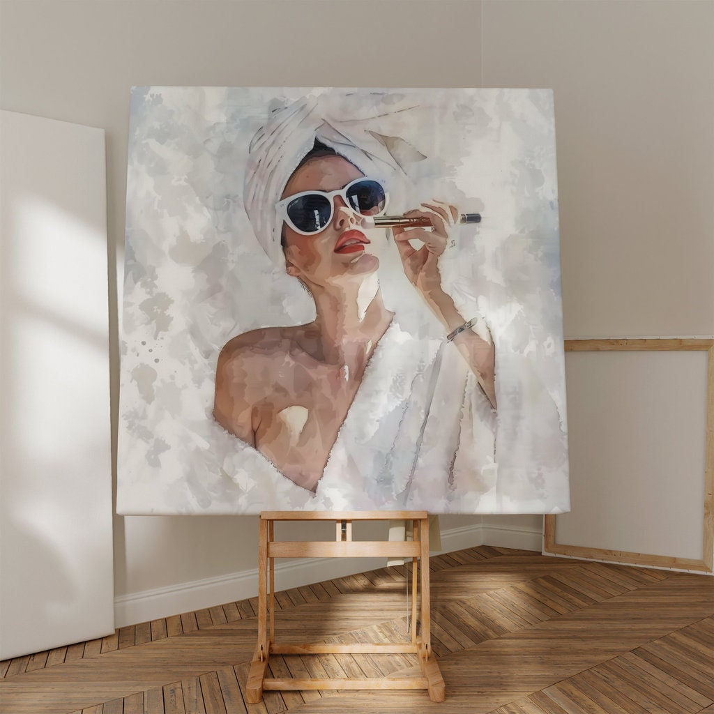 Woman in Sunglasses Applying Makeup Interactive Wall Art