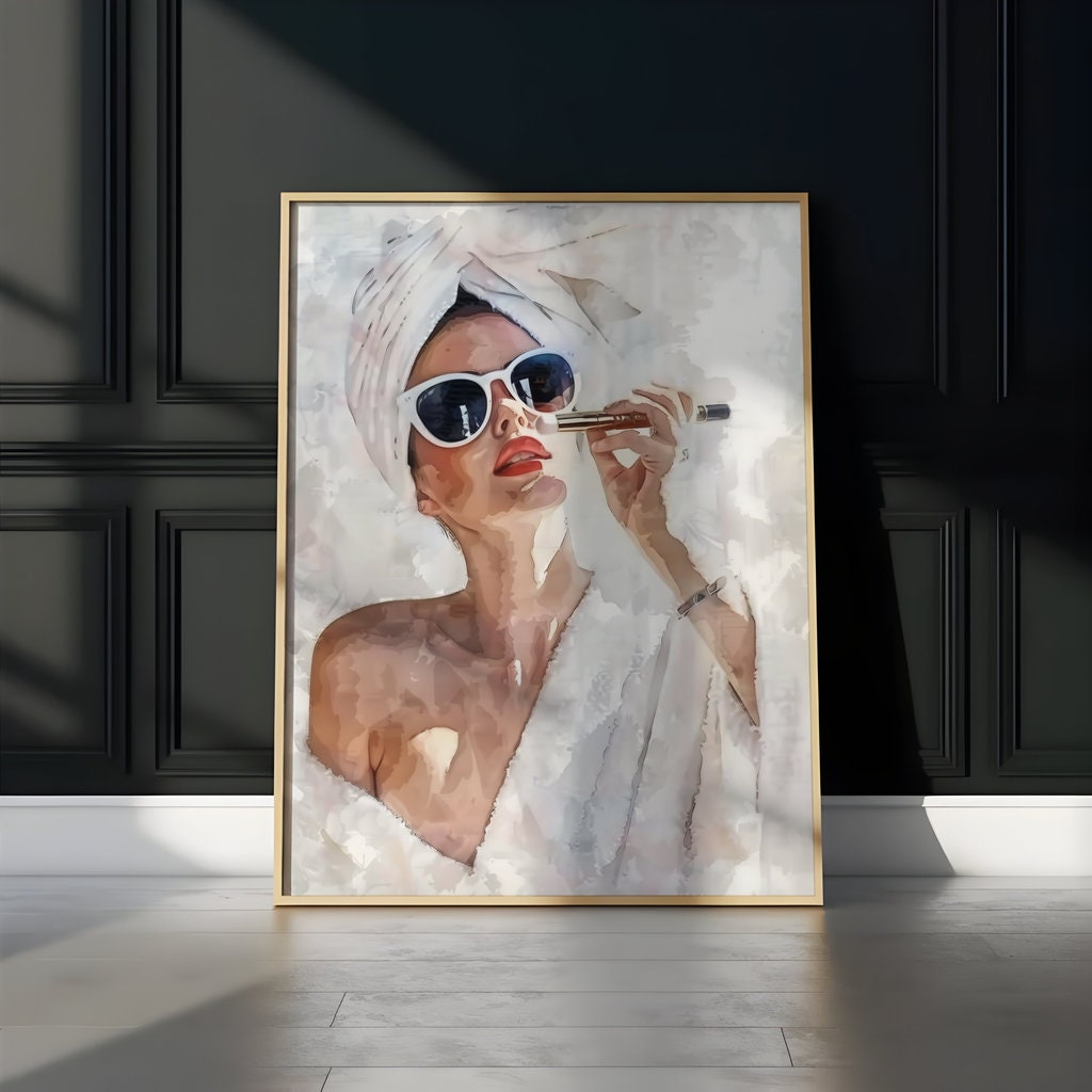 Woman in Sunglasses Applying Makeup Interactive Wall Art