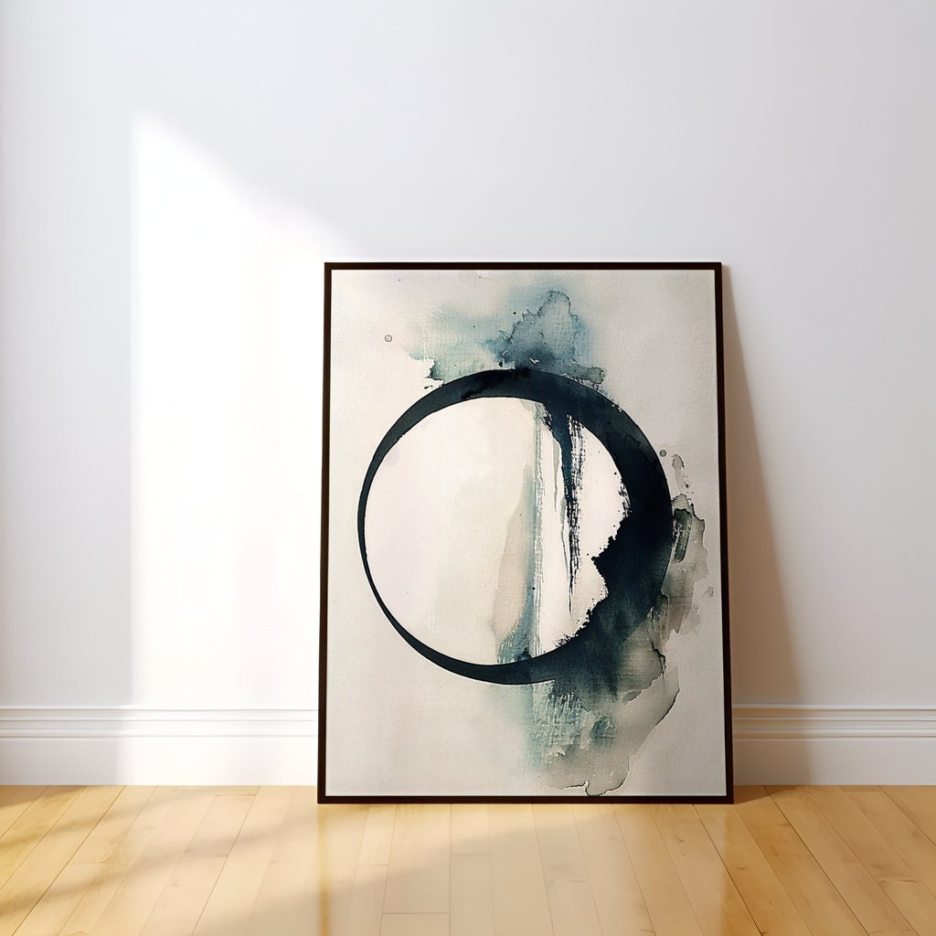 Misty Mountain Reflection Serene Landscape in Circular Frame Interactive Wall Art