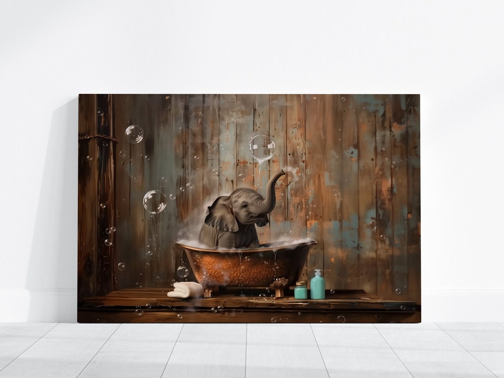 Surreal Baby Elephant Bubble Bath Rustic Wooden Interactive Wall Art