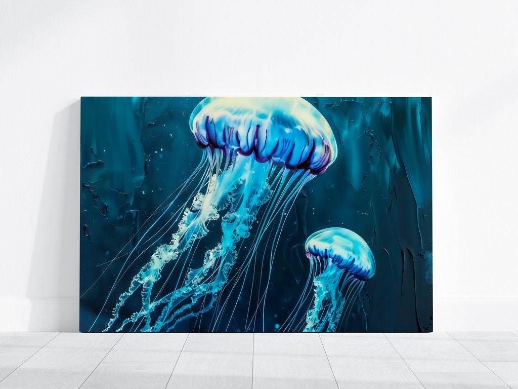 The Abyss: Glowing Jellyfish Underwater Art | Ethereal & Serene Marine Life Decor
