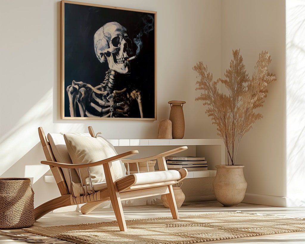 Skeleton Smoking Dark Atmospheric Interactive Wall Art