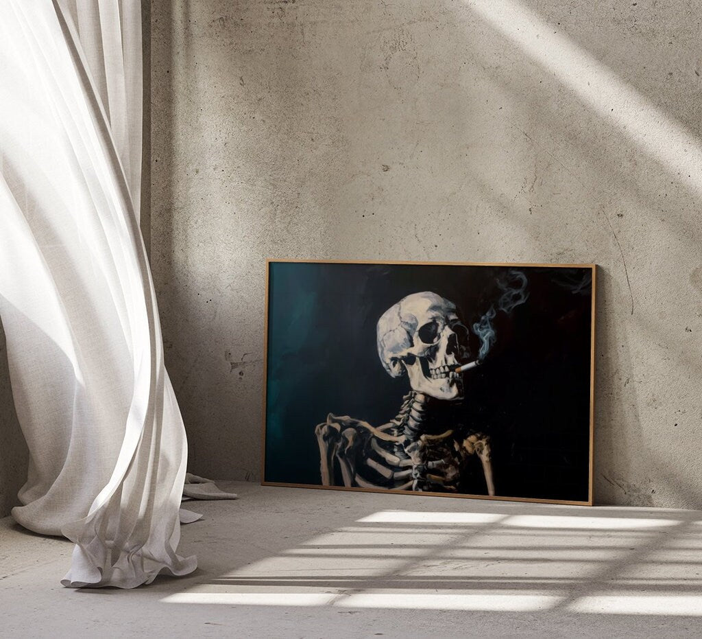 Skeleton Smoking Dark Atmospheric Interactive Wall Art