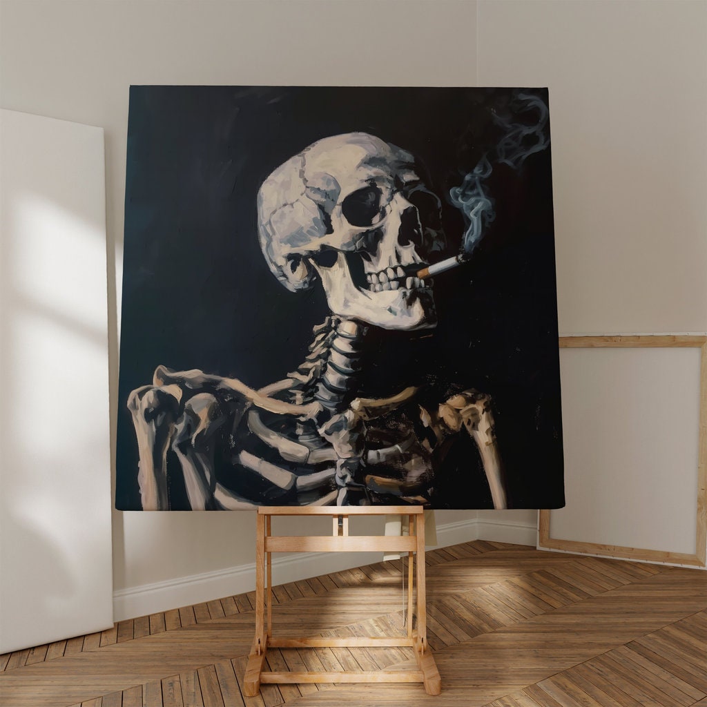 Skeleton Smoking Dark Atmospheric Interactive Wall Art