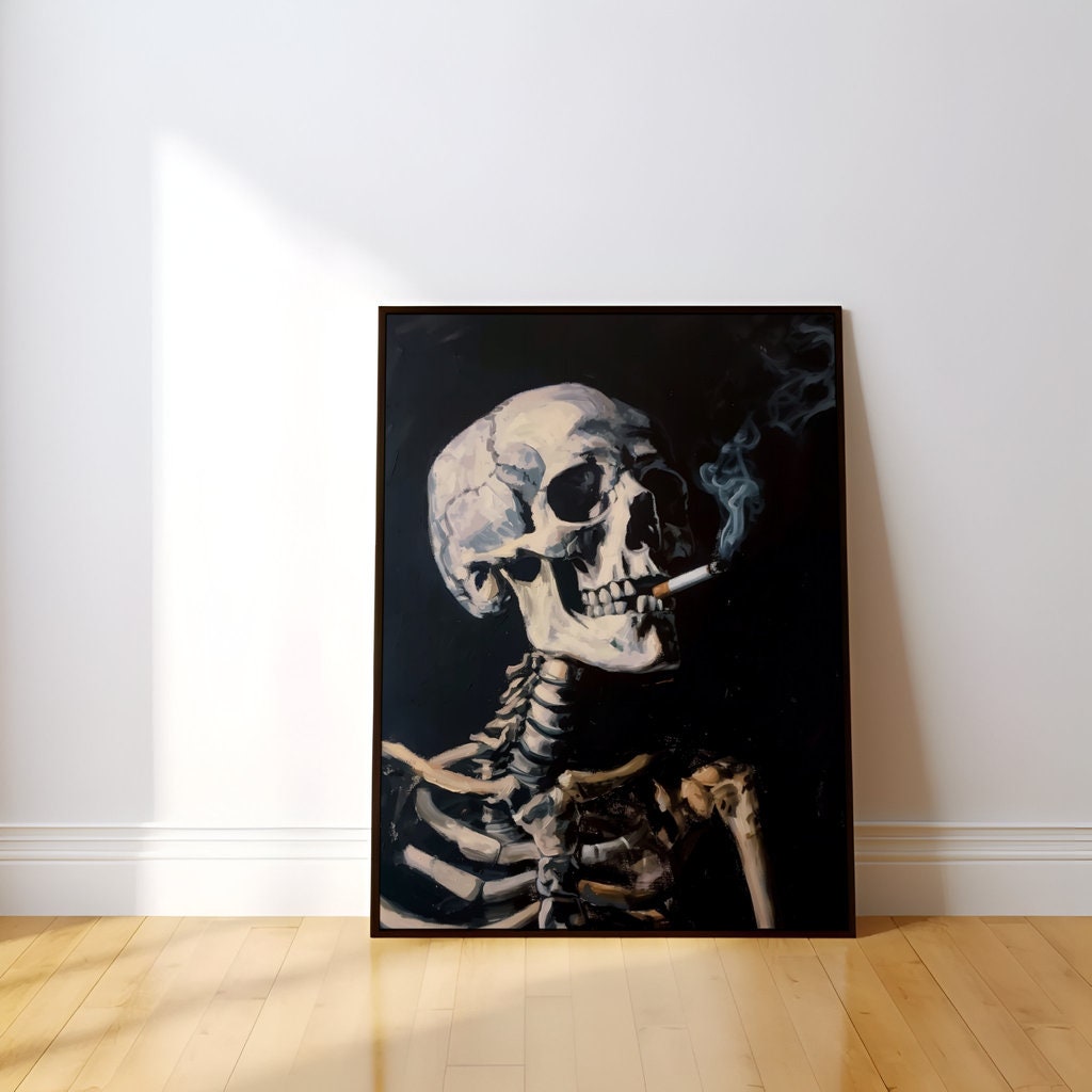 Skeleton Smoking Dark Atmospheric Interactive Wall Art