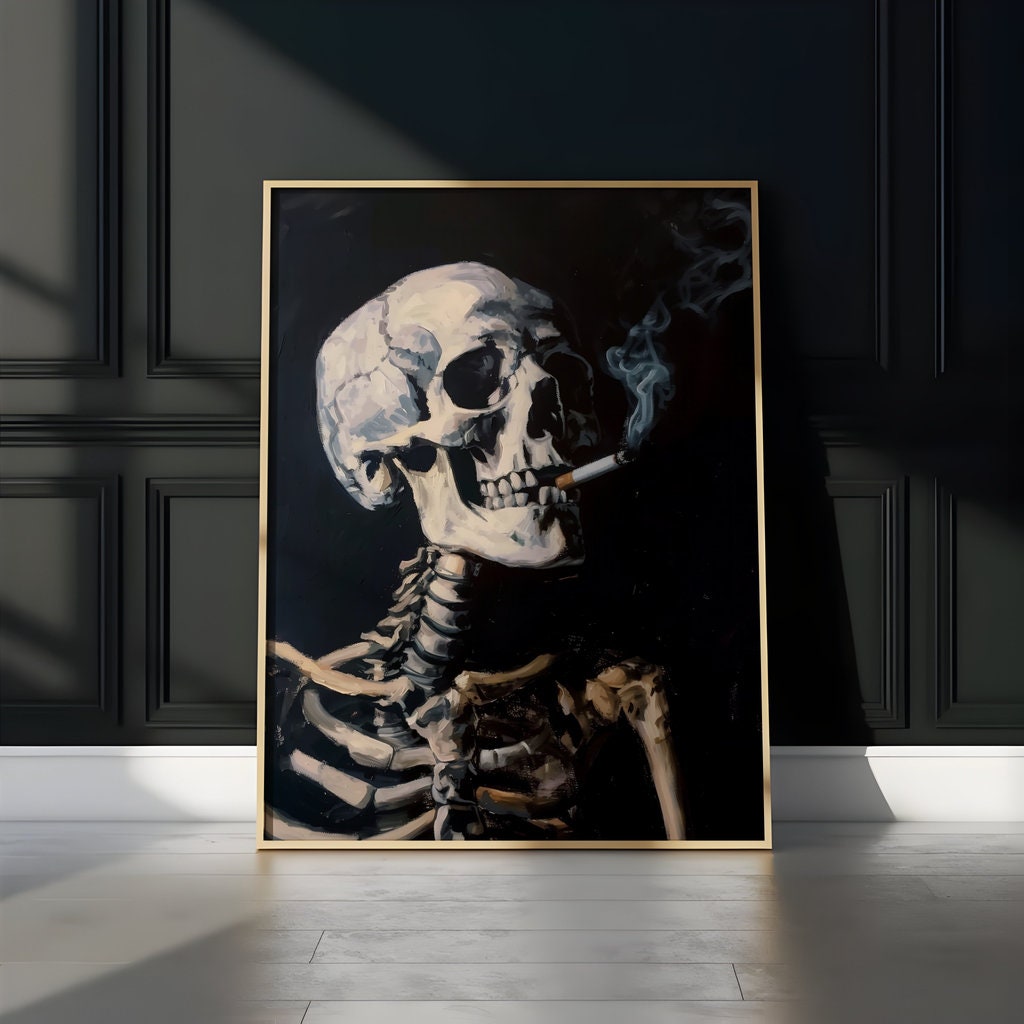 Skeleton Smoking Dark Atmospheric Interactive Wall Art