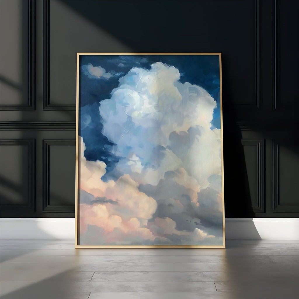 Ethereal Cloudscape Dramatic White Clouds with Peach and Pink Tones Interactive Wall Art