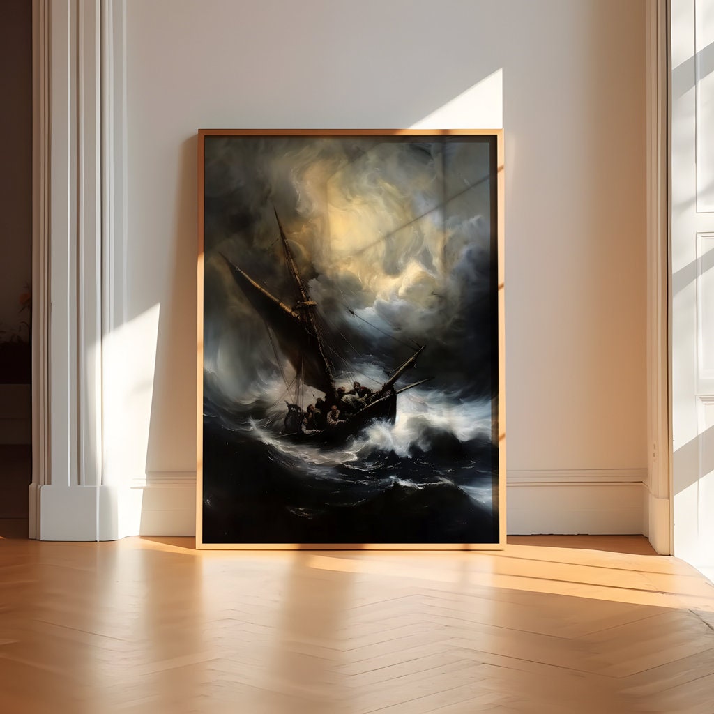 Stormy Seascape with Ship Dramatic Maritime Interactive Wall Art