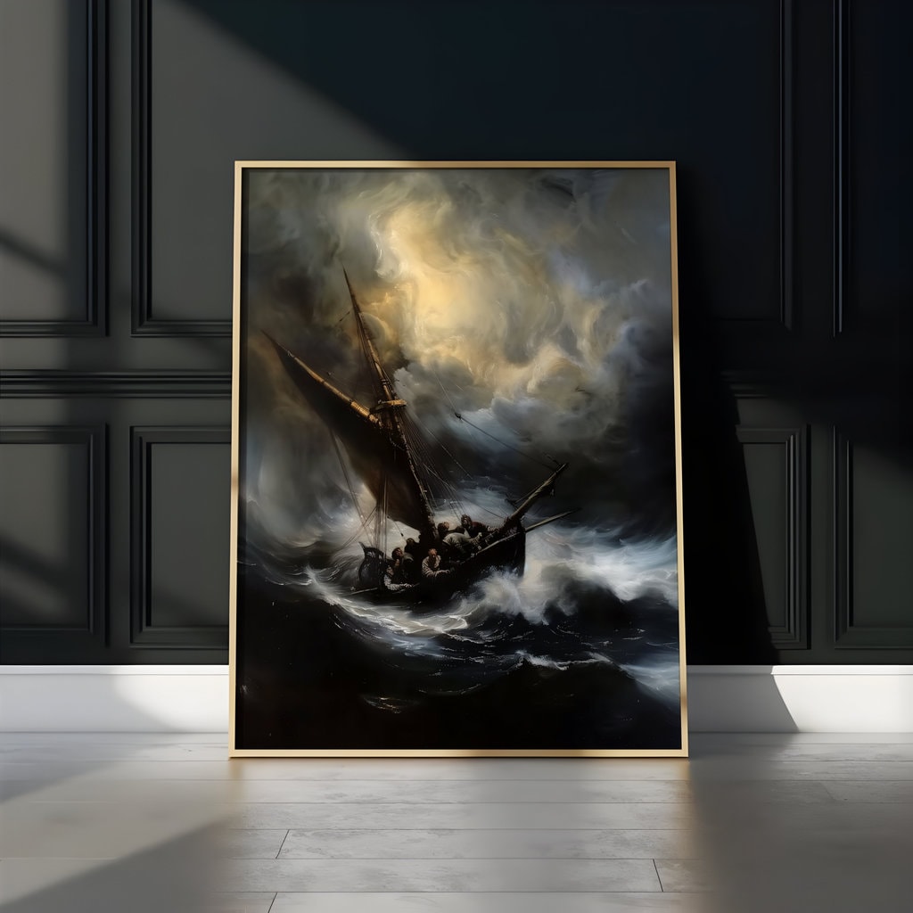 Stormy Seascape with Ship Dramatic Maritime Interactive Wall Art