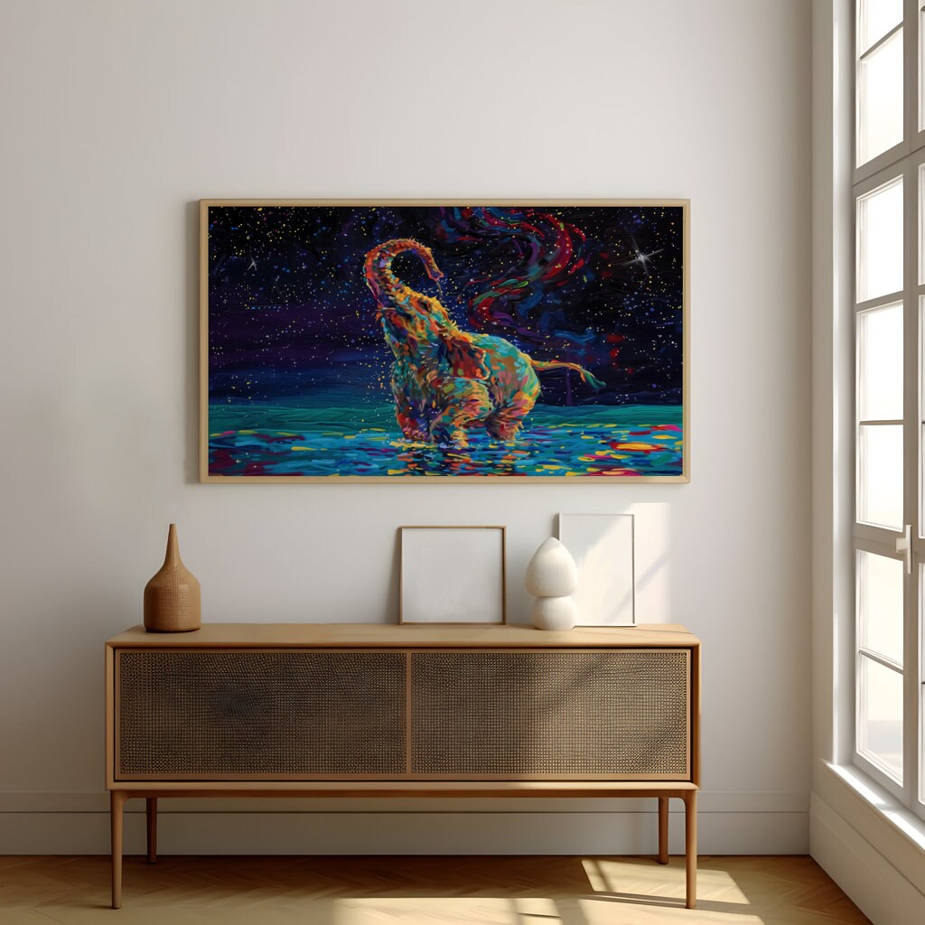 Cosmic Swan Fantastical Digital Illustration Interactive Wall Art