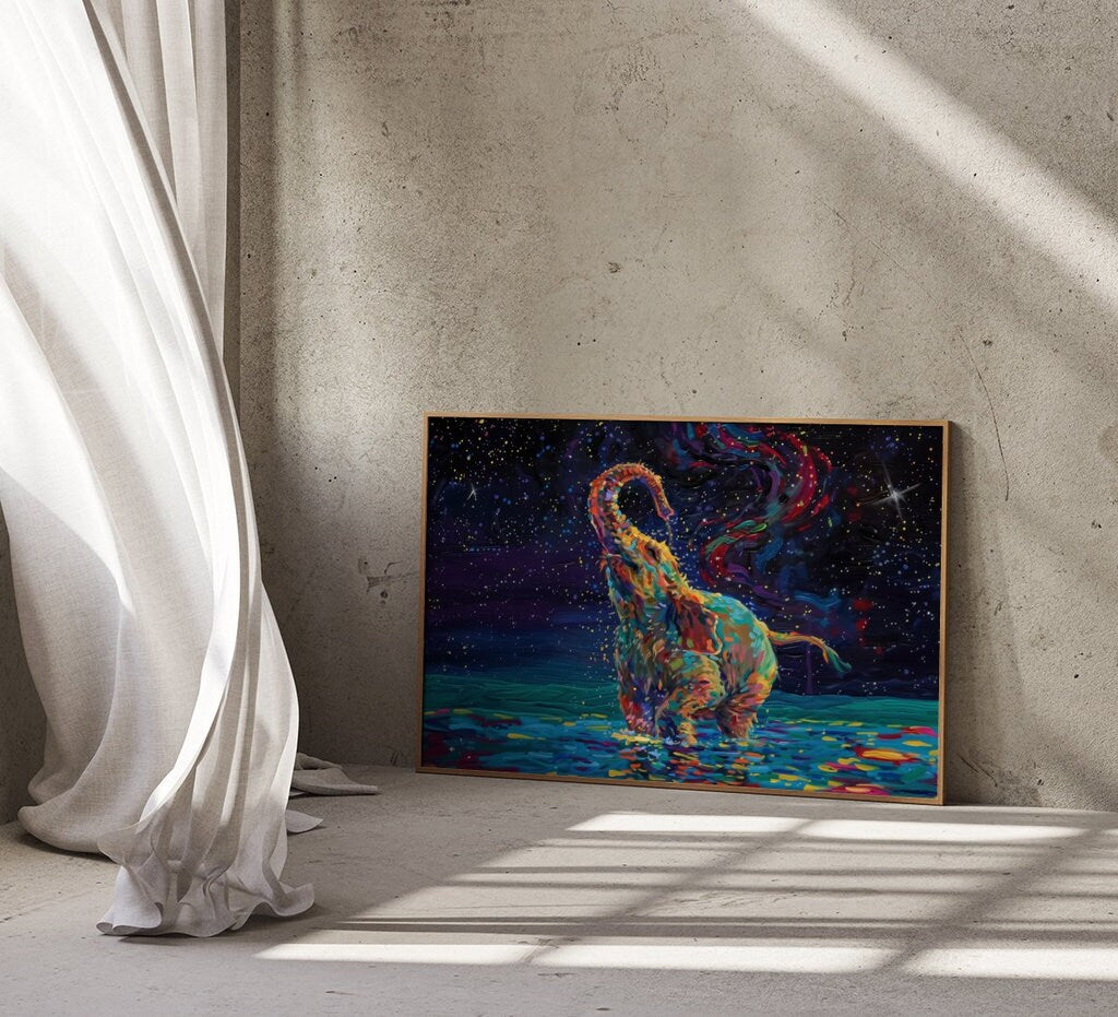 Cosmic Swan Fantastical Digital Illustration Interactive Wall Art