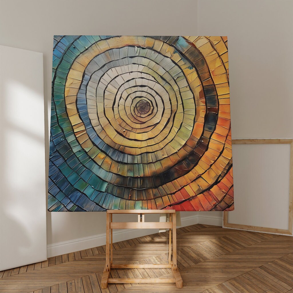 Vibrant Abstract Mosaic Concentric Circles of Color Interactive Wall Art