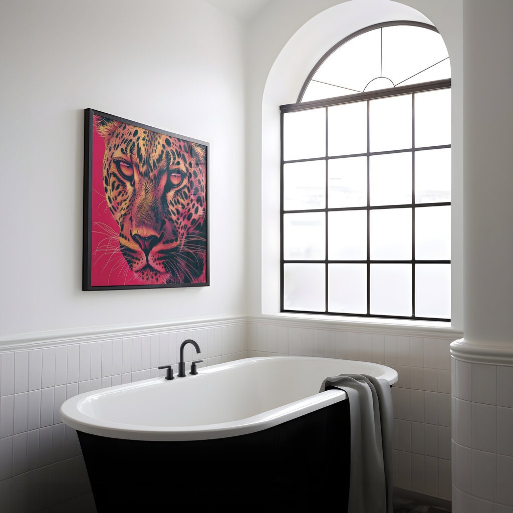 Fierce Leopard Intense Eyes and Vibrant Pink Art Interactive Wall Art