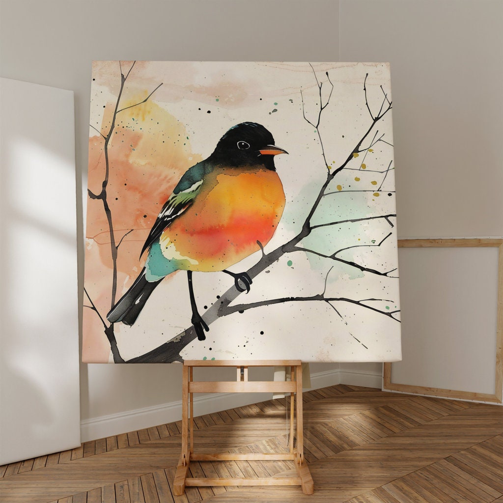 Vibrant Bird in Watercolor Interactive Wall Art