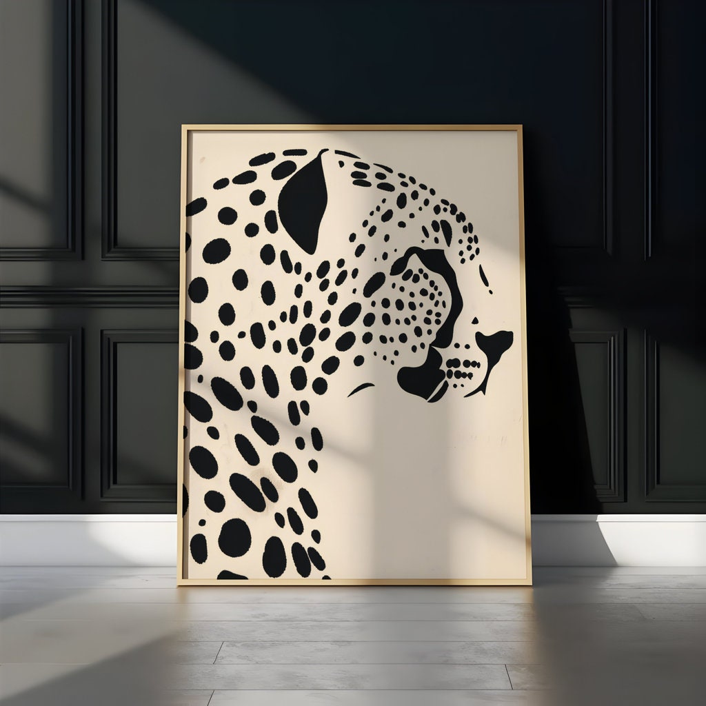 Leopard's Essence High-Contrast Graphic Illustration Interactive Wall Art