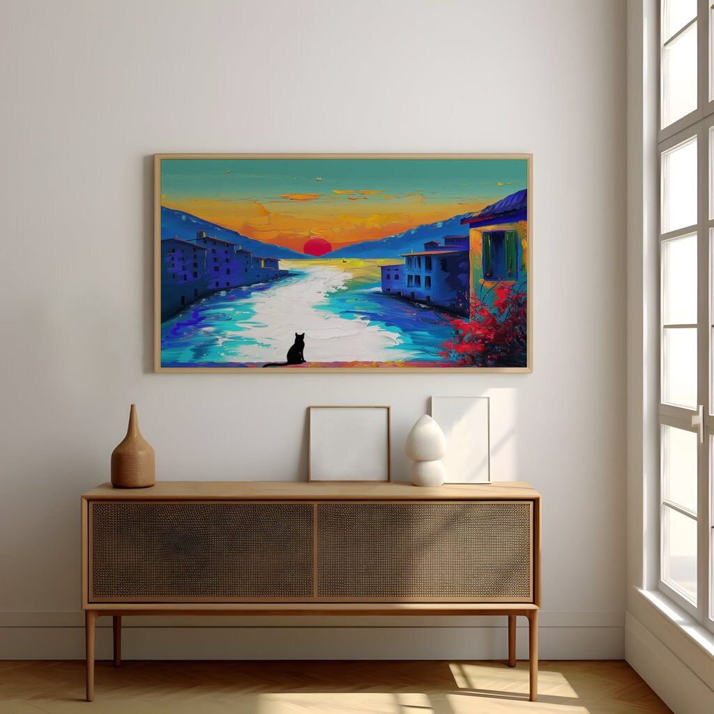 Canal Sunset Silhouetted Cat Interactive Wall Art