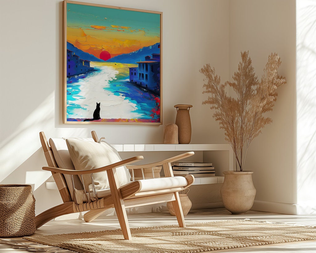 Canal Sunset Silhouetted Cat Interactive Wall Art