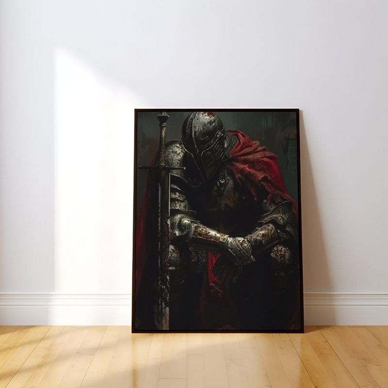 Crimson Knight Wall Art – Medieval Fantasy Art | Gothic Dark Moody Artwork