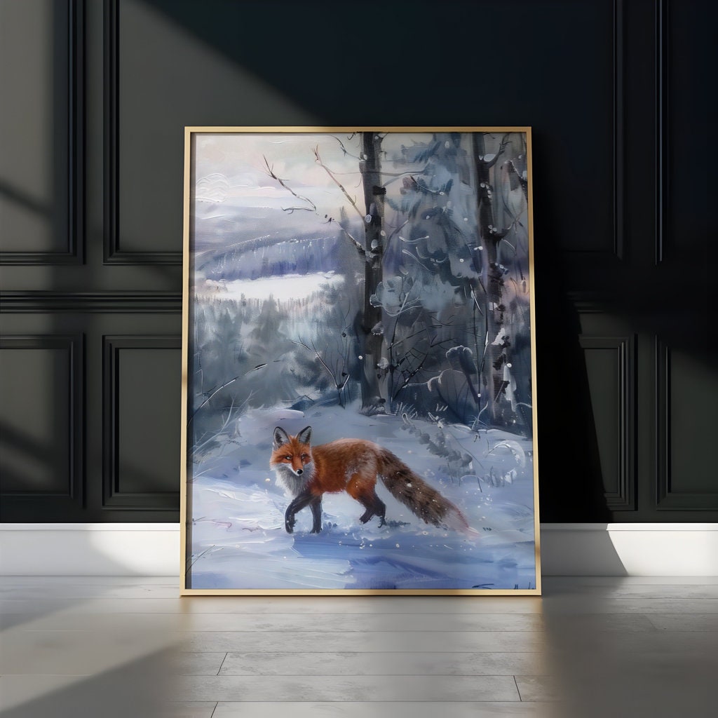 Winter Fox Serene Forest Landscape with Dreamlike Quality Interactive Wall Art