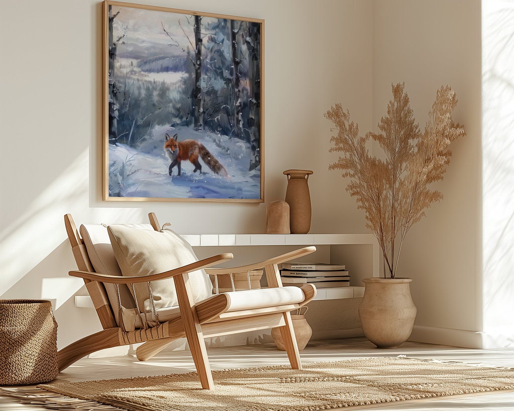 Winter Fox Serene Forest Landscape with Dreamlike Quality Interactive Wall Art