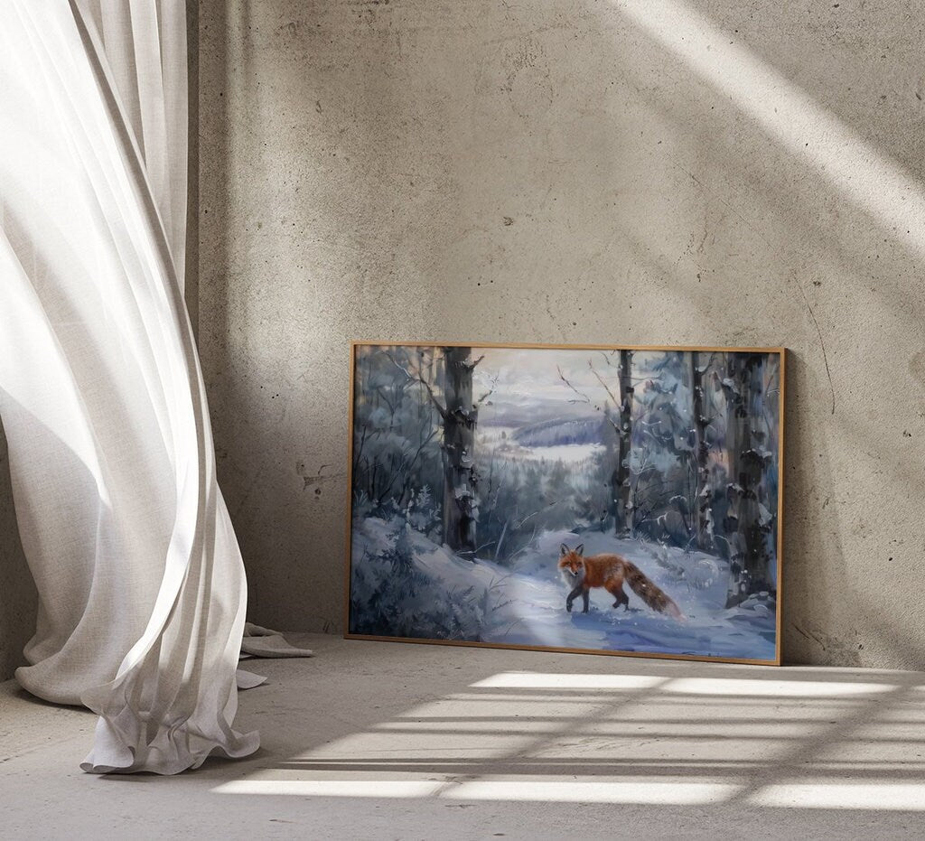 Winter Fox Serene Forest Landscape with Dreamlike Quality Interactive Wall Art