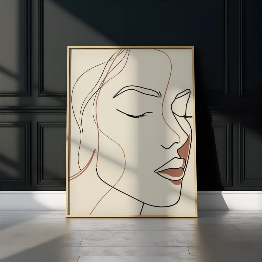 Serene Lines: Minimalist Portrait of a Woman Interactive Wall Art