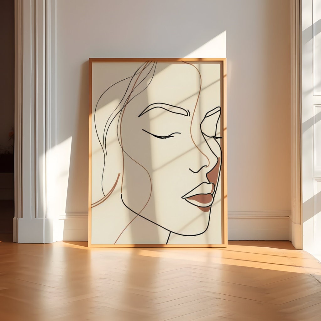 Serene Lines: Minimalist Portrait of a Woman Interactive Wall Art