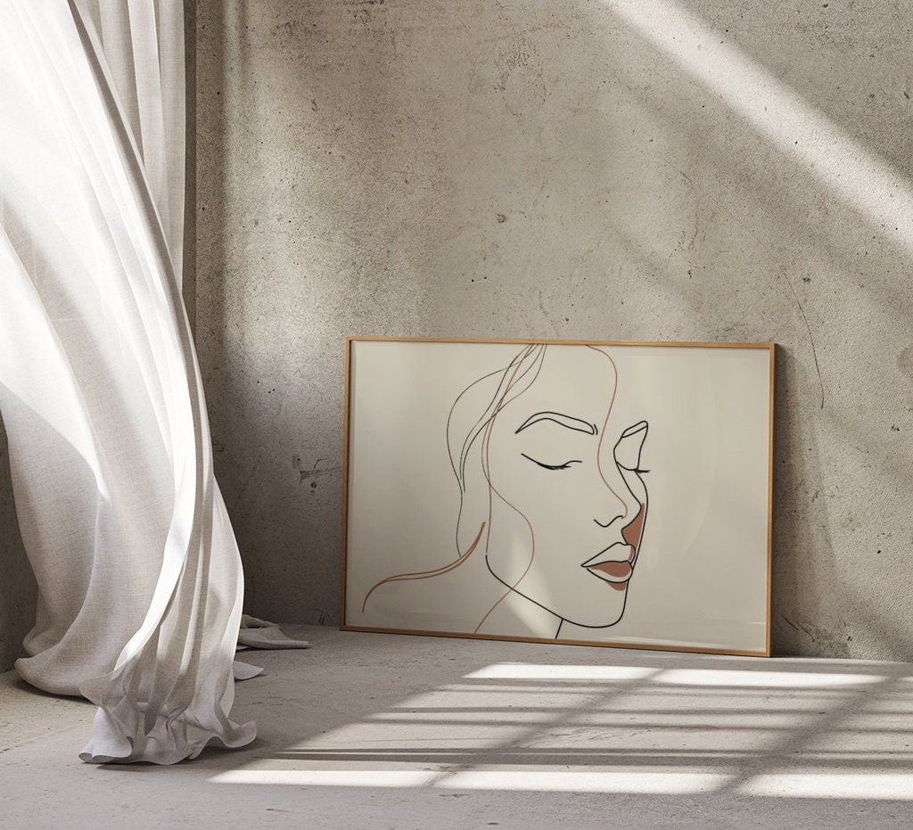 Serene Lines: Minimalist Portrait of a Woman Interactive Wall Art